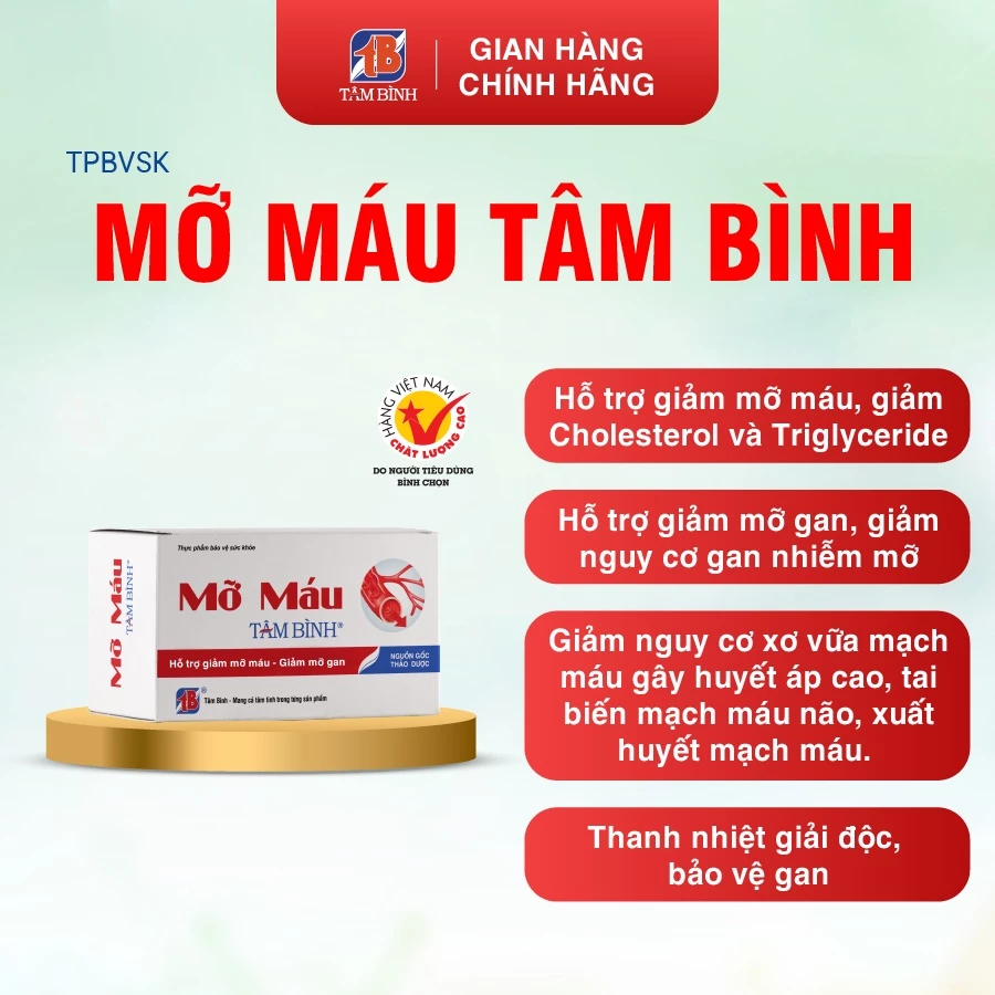 Viên uống Mỡ máu Tâm Bình hỗ trợ giảm cholesterol, triglyceride, giảm nguy cơ xơ vữa mạch máu 11 tambinh3