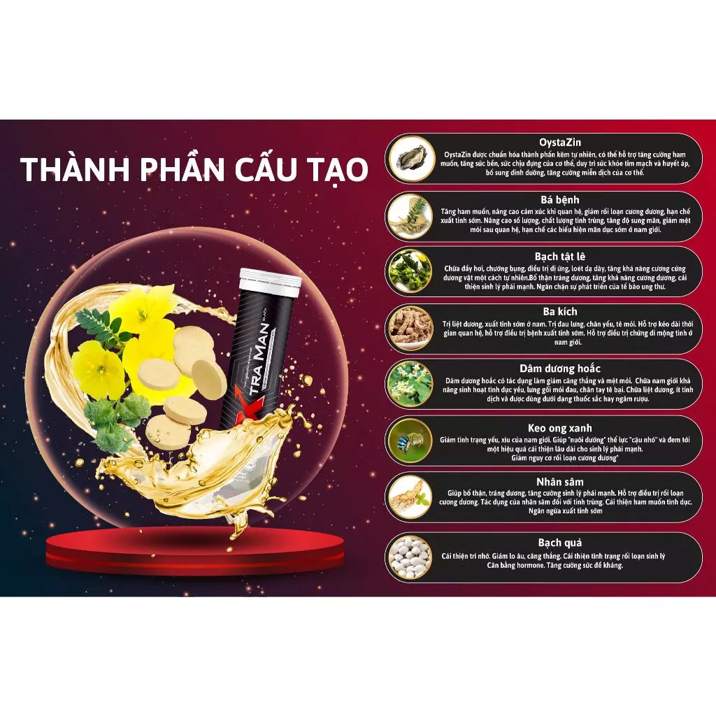 Viên Sủi Xtraman Black (12 Viên) Tăng Cường Sức Khỏe Nam Giới, Hỗ Trợ Bổ Thận Tráng Dương 21
