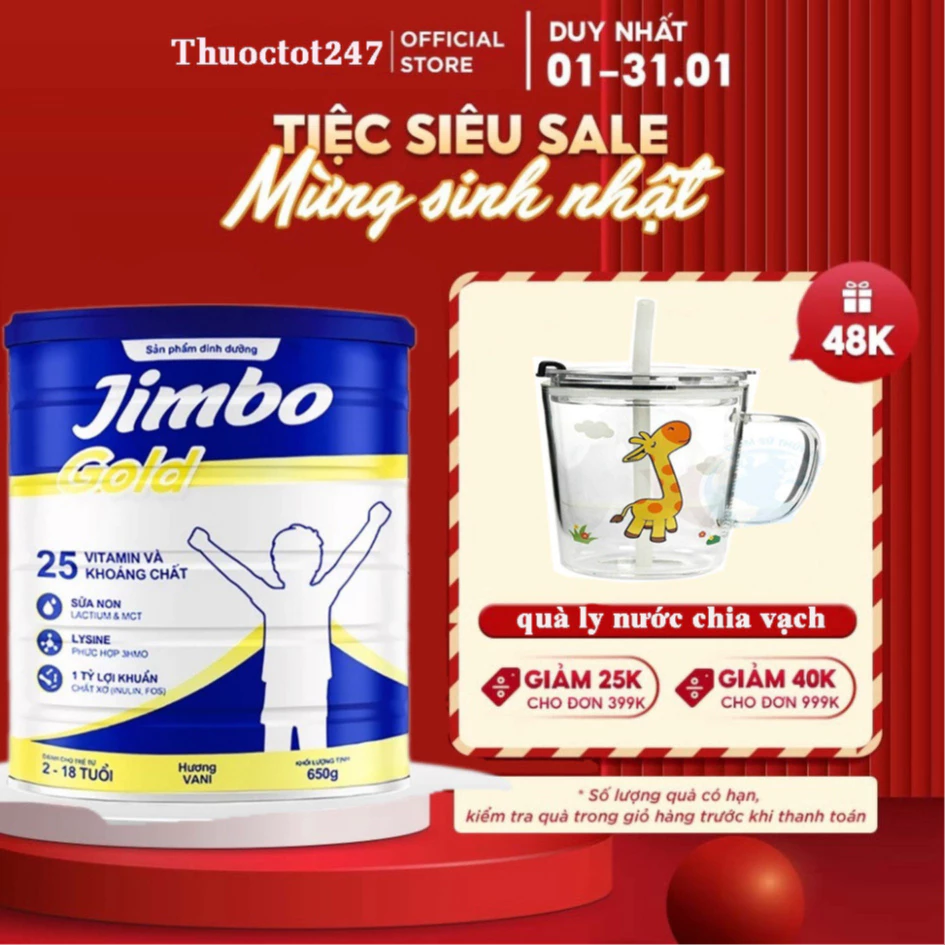 Sữa Jimbo Gold Tăng Cân Cho Bé Từ 2 Tuổi Cải Thiện Tiêu Hóa, Tăng Cường Đề Kháng, hộp 650g 16 jimbo1 1