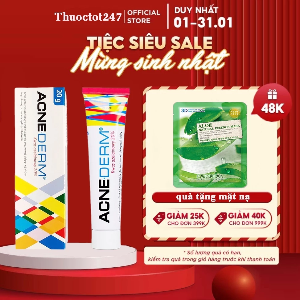 Kem Giảm Mụn Làm Trắng Da Acne Derm 20% Azelaic 20g Acnederm hàng nội địa balan (bill sau) 2 kem1