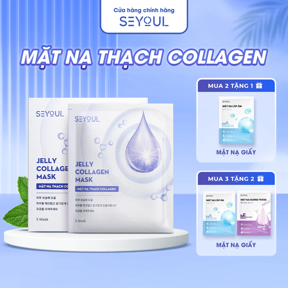 Mặt nạ thạch Collagen Seyoul Hàn Quốc, Jelly Collagen Mask Dưỡng Trắng Cấp ẩm Da Căng Bóng Mịn Màng 1 Hộp x 5 miếng 1 Mặt nạ thạch Collagen Seyoul Hàn Quốc, Jelly Collagen Mask Dưỡng Trắng Cấp ẩm Da Căng Bóng Mịn Màng 1 Hộp x 5 miếng