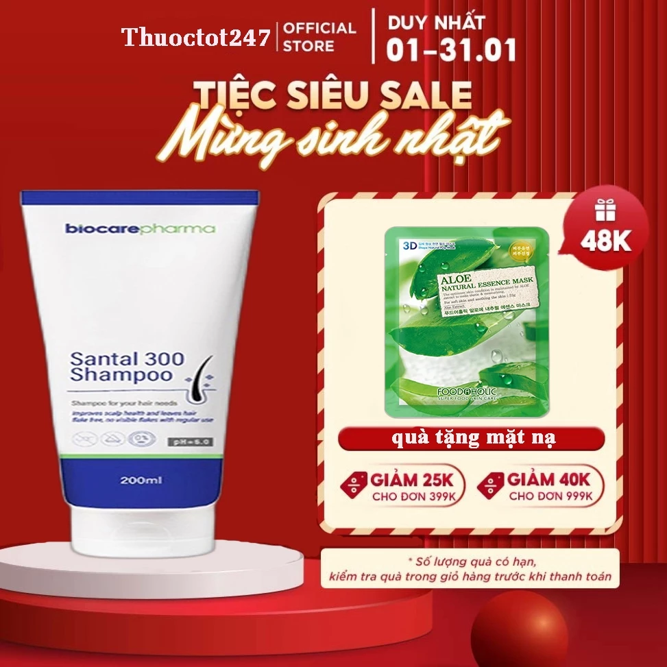 Bio Care Pharma Santal 300 Shampoo 200ml + Qùa tặng - Dầu Gội Dược Liệu giảm gàu, nấm ngứa da đầu biocare 16 nam1 1