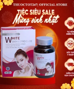 Viên uống trắng da White Skin Estro Care giảm lão hóa cấp ẩm dưỡng da mềm mịn mờ thâm nám tàn nhang tăng nội tiết tố nữ