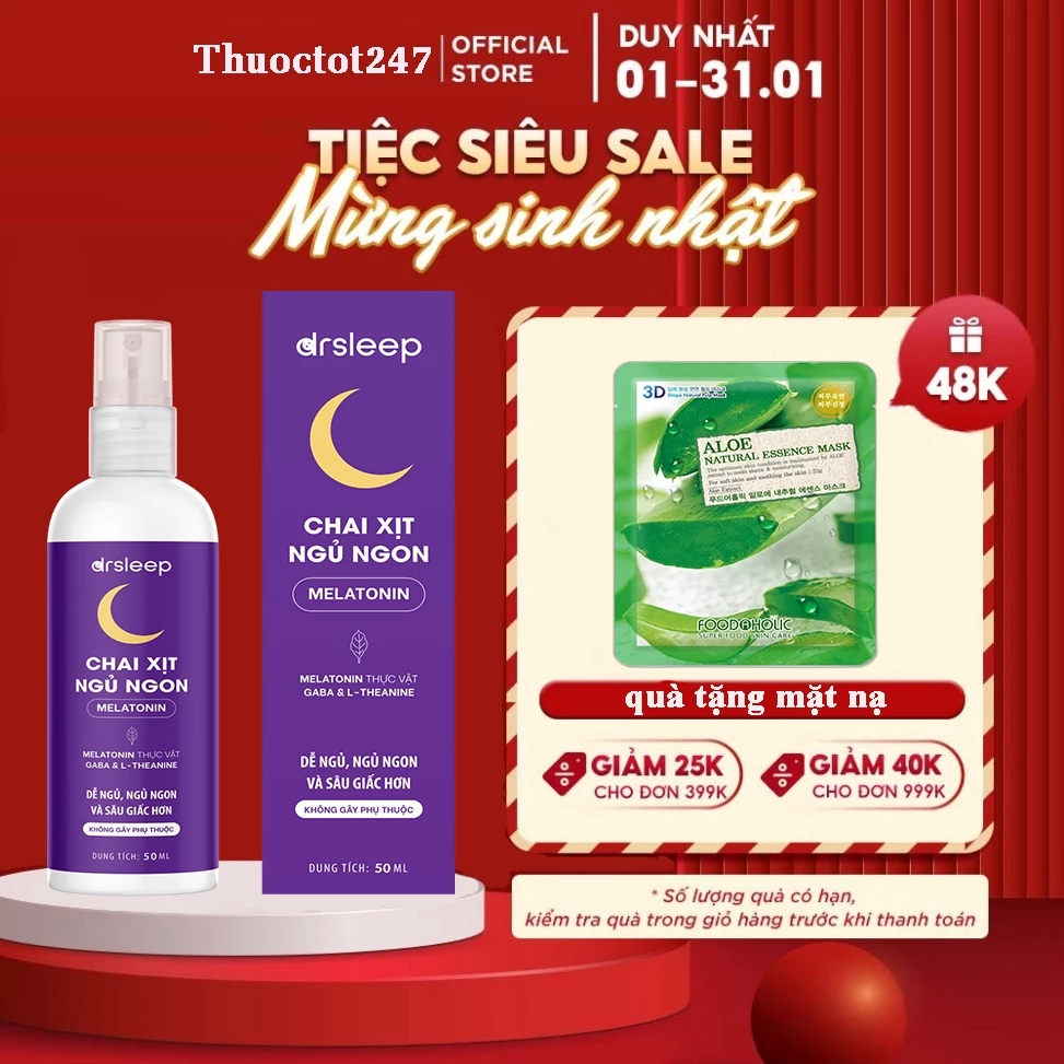 Melatonin - Xịt Ngủ Ngon Drsleep Hỗ Trợ Giấc Ngủ Tự Nhiên, Ngủ Ngon, Giảm Tình Trạng Mất Ngủ, Giảm Lo Âu 50ml 1 Melatonin - Xịt Ngủ Ngon Drsleep Hỗ Trợ Giấc Ngủ Tự Nhiên, Ngủ Ngon, Giảm Tình Trạng Mất Ngủ, Giảm Lo Âu 50ml