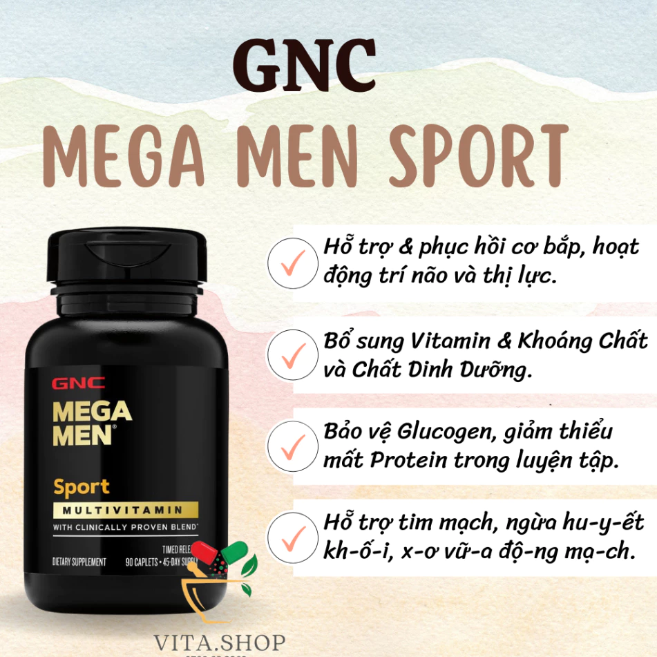 GNC Mega Men Sport - Viên uống cung cấp vitamin và khoáng chất giúp tăng cường cơ bắp 90 viên 2 GNC Mega Men Sport - Viên uống cung cấp vitamin và khoáng chất giúp tăng cường cơ bắp 90 viên - Ảnh 2