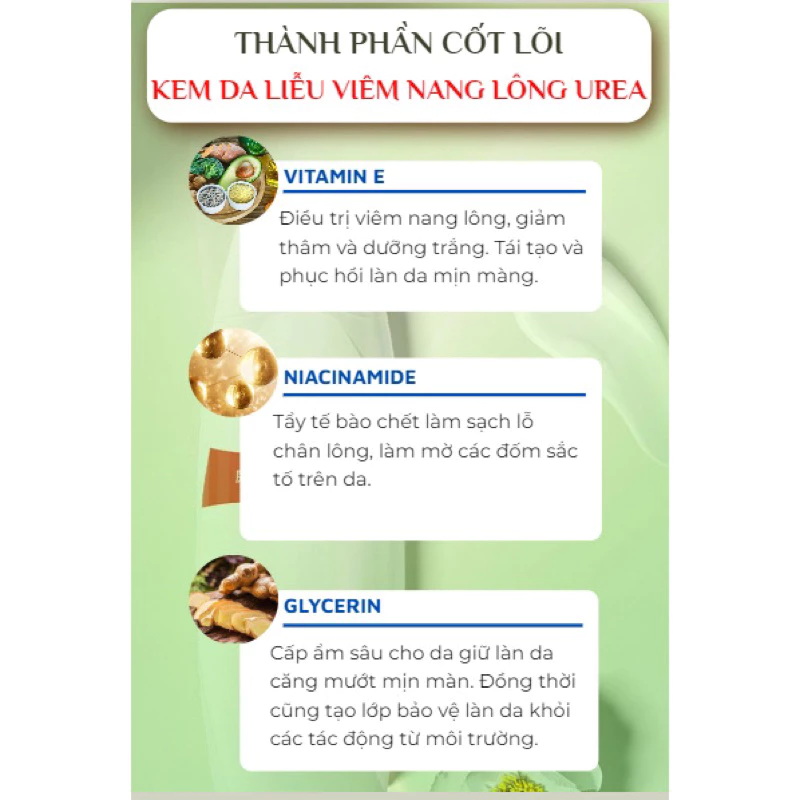 Kem da liễu viêm nang lông UREA - Kem UREA đào thải bít tắc lỗ chân lông, cấp ẩm ngăn ngừa mụn, chăm sóc da khỏe mạnh 14 ureo3