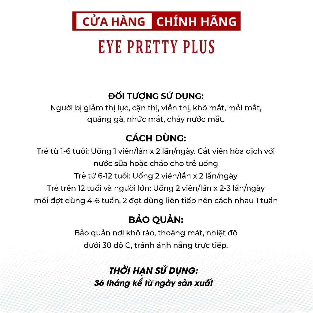 Viên uống Bổ Mắt Eye Pretty Plus Tăng Cường Thị Lực Sáng Mắt Giúp Mắt Khỏe Phòng Cận Thị Loạn Thị 17 bomat3
