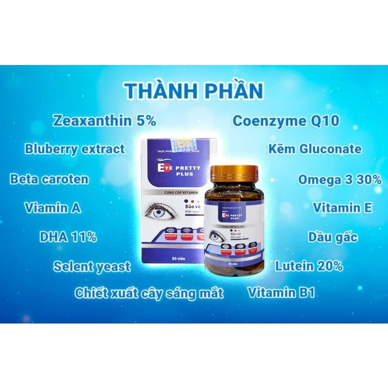 Viên uống Bổ Mắt Eye Pretty Plus Tăng Cường Thị Lực Sáng Mắt Giúp Mắt Khỏe Phòng Cận Thị Loạn Thị 15 bomat5
