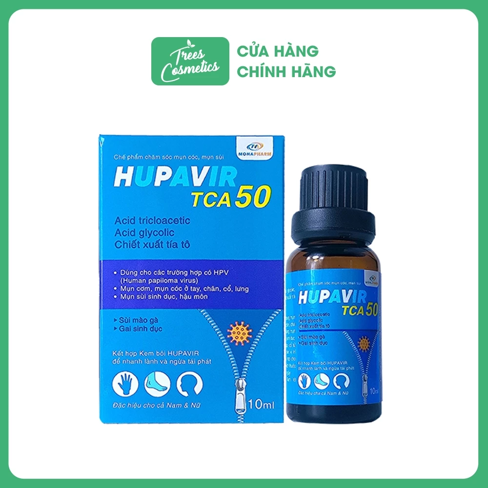 Dung dịch HUPAVIR TCA 50% Xanh chấm mụn sùi HPV, mụn cơm, mụn 10ml 24 hupa2
