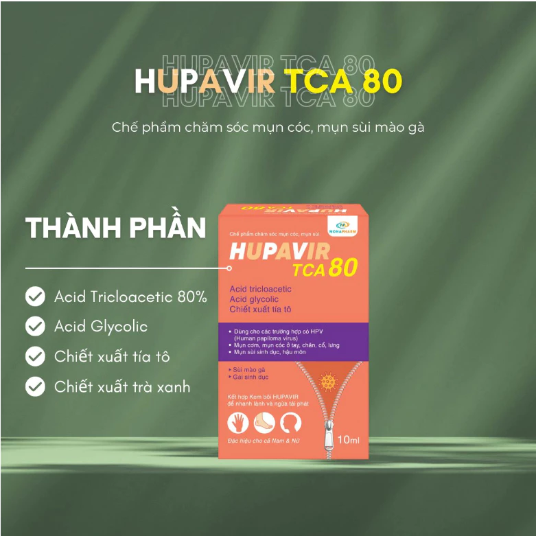 Dung dịch HUPAVIR TCA 80%, 50% chấm mụn sùi HPV, mụn cơm, mụn 10ml 21 huvit3