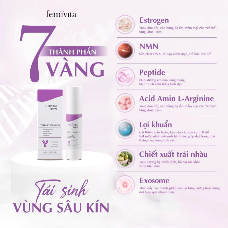 Femivita Gel Venus Y Passion - Tăng cảm hứng ân ái, hỗ trợ giảm khô hạn, đau rát Dưỡng ẩm 6 Femivita Gel Venus Y Passion - Tăng cảm hứng ân ái, hỗ trợ giảm khô hạn, đau rát Dưỡng ẩm - Ảnh 6