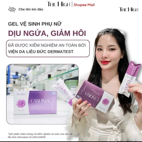 Dung Dịch Vệ Sinh Phụ Nữ CANDIMA Thehigh Dạng gel ho trợ Làm Sạch Khử Mùi , Dịu Ngứa Hộp 8 gói 24 gel2 1