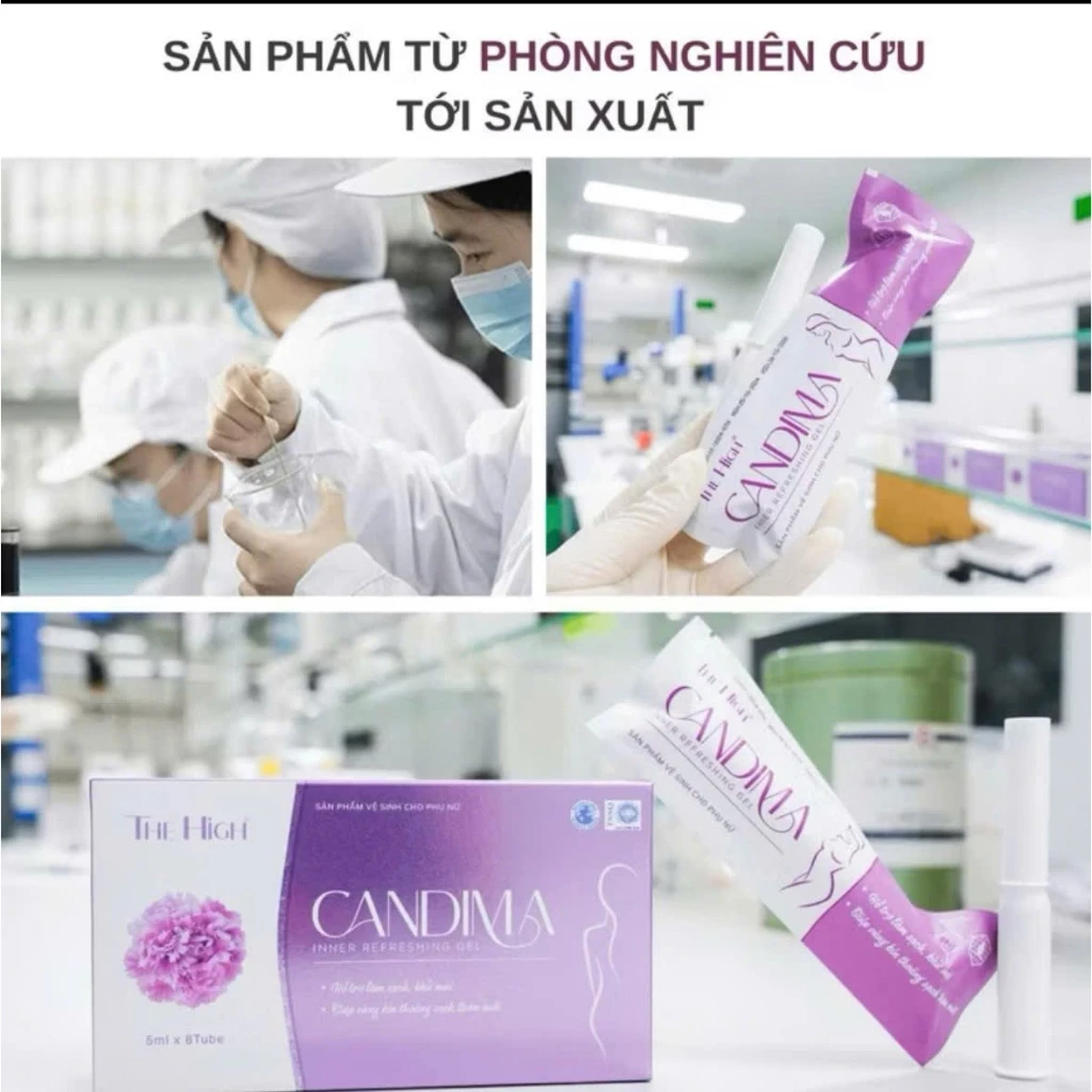 Dung Dịch Vệ Sinh Phụ Nữ CANDIMA Thehigh Dạng gel ho trợ Làm Sạch Khử Mùi , Dịu Ngứa Hộp 8 gói 23 gel3