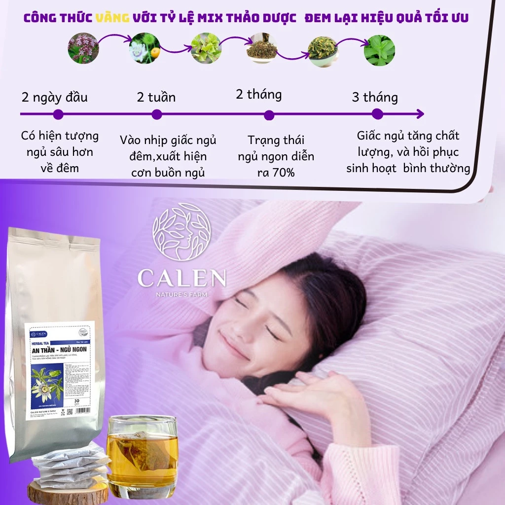 Trà An Thần, Ngủ Ngon cải thiện chứng mất ngủ, khó ngủ, ngủ không sâu giấc Calen Herbal Tea 27 antahn7
