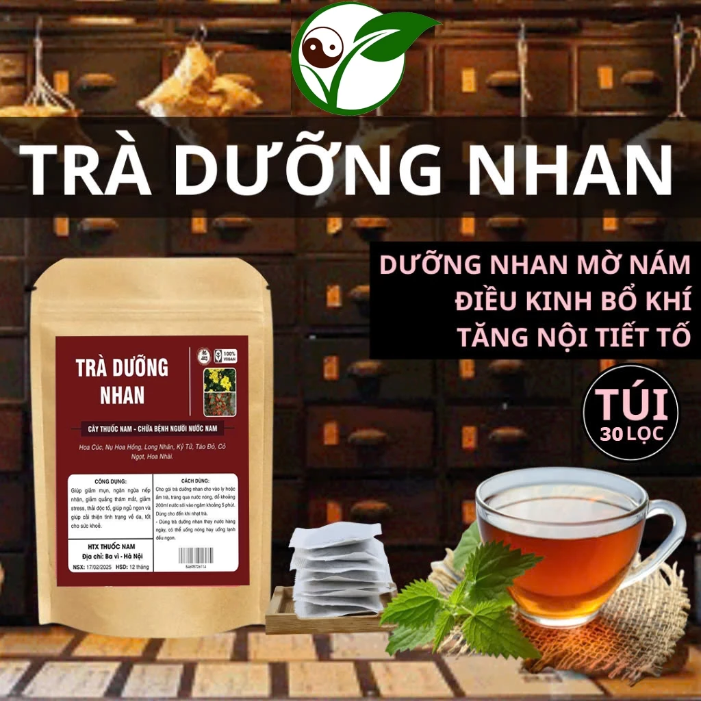 Trà Dưỡng Nhan -Thảo Mộc Xanh - Ấm Tử Cung, Cân Bằng Nội Tiết, Đẹp Da, Giảm Cân, Mát Gan, Thanh Lọc, Dễ Ngủ -Bịch 30 lọc 16 duongnhan1 1