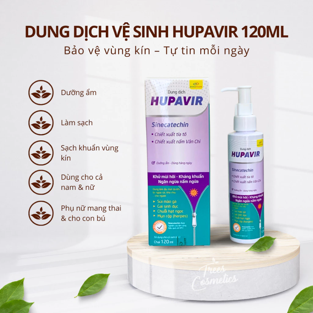 Dung dịch vệ sinh Hupavir Sinecatechin dưỡng ẩm làm sạch vùng kí.n 120ml 24 hupa2