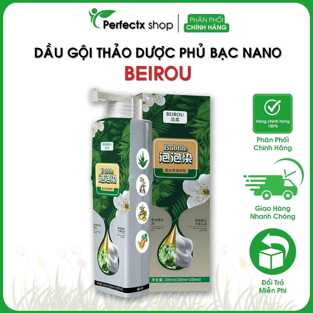 Dầu gội thảo dược phủ bạc nano BEIROU 200ml - Dầu gội phủ bạc, phủ đen mái tóc, thành phần tự nhiên không hư tổn bền màu 22 phubac1