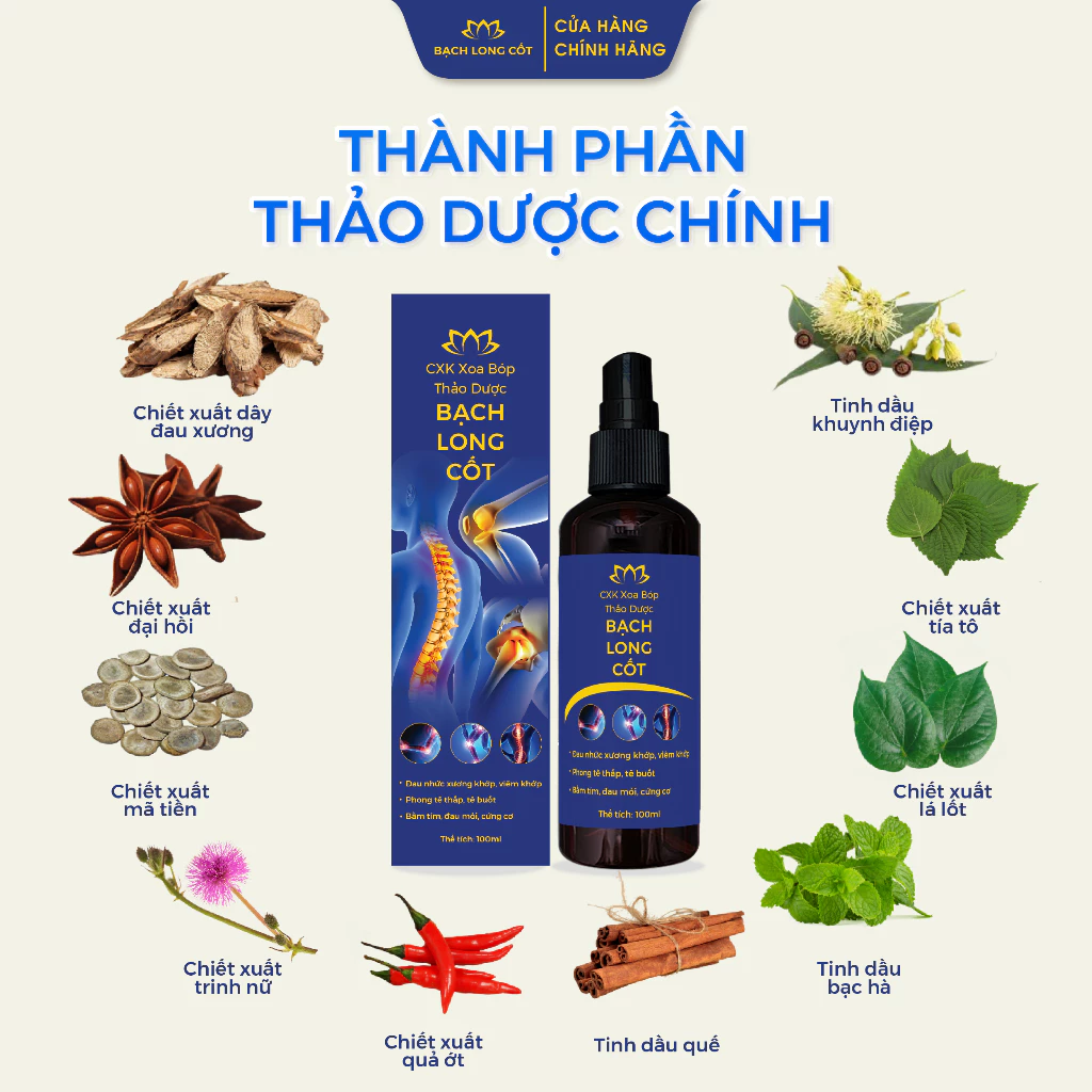 Cao Xương Khớp Xoa Bóp Thảo Dược Bạch Long Cốt - Hỗ trợ cải thiện các vấn đề cơ xương khớp, chai 100ml 10 bachlongoct1