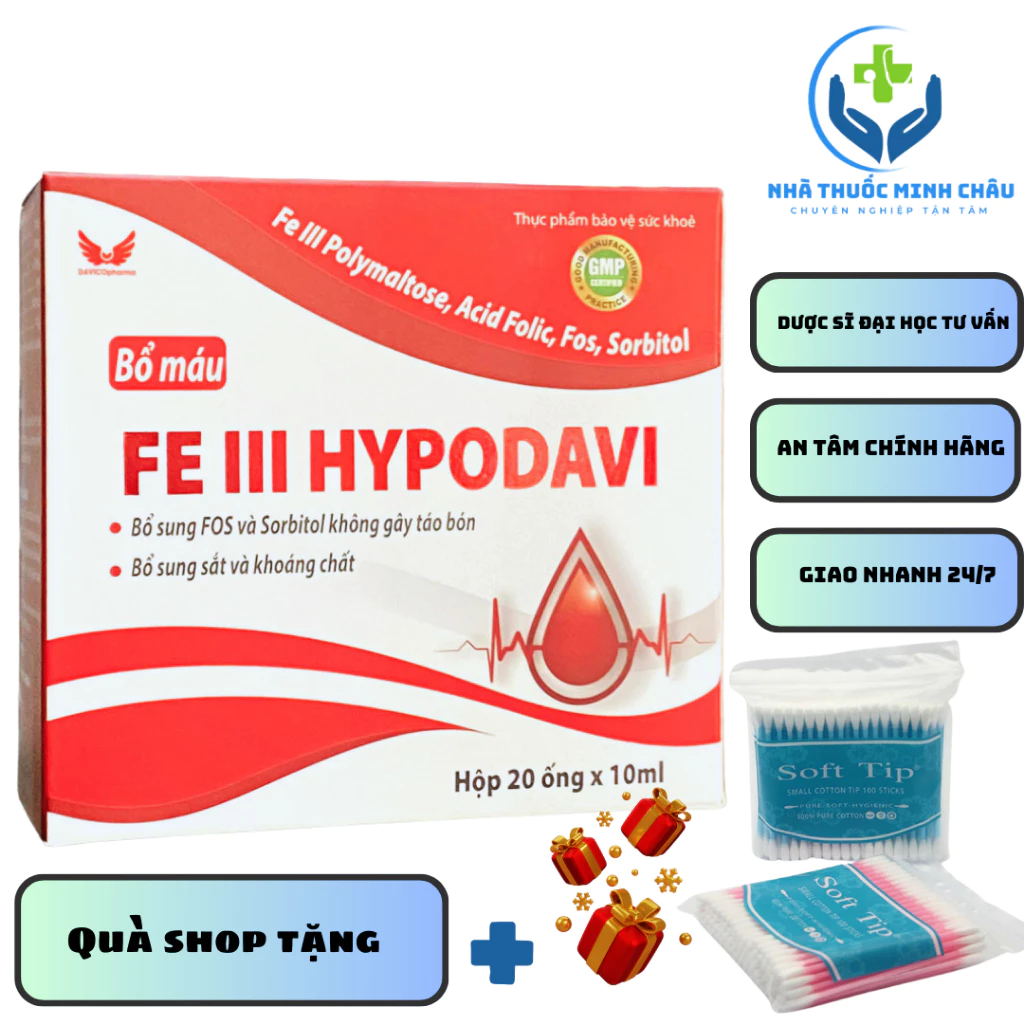 Sắt cho bà bầu Fe III Hypodavi B12 sắt bầu sắt nước bổ máu sắt hữu cơ acid folic thiếu máu não Hộp 20 ống 8 bomau2