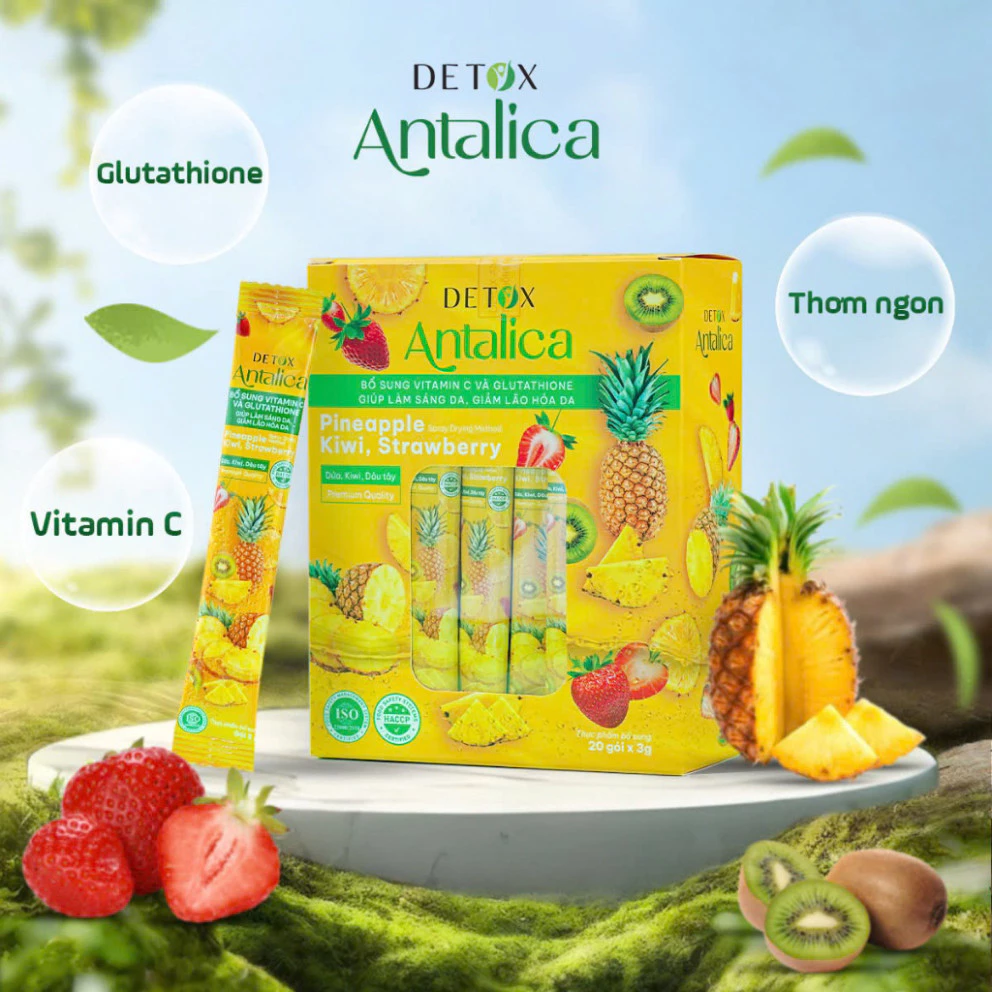 Detox Dứa Thơm Antalica Bổ Sung Glutathione Và VitaminC, Thơm Ngon Hộp, 20 Gói 10