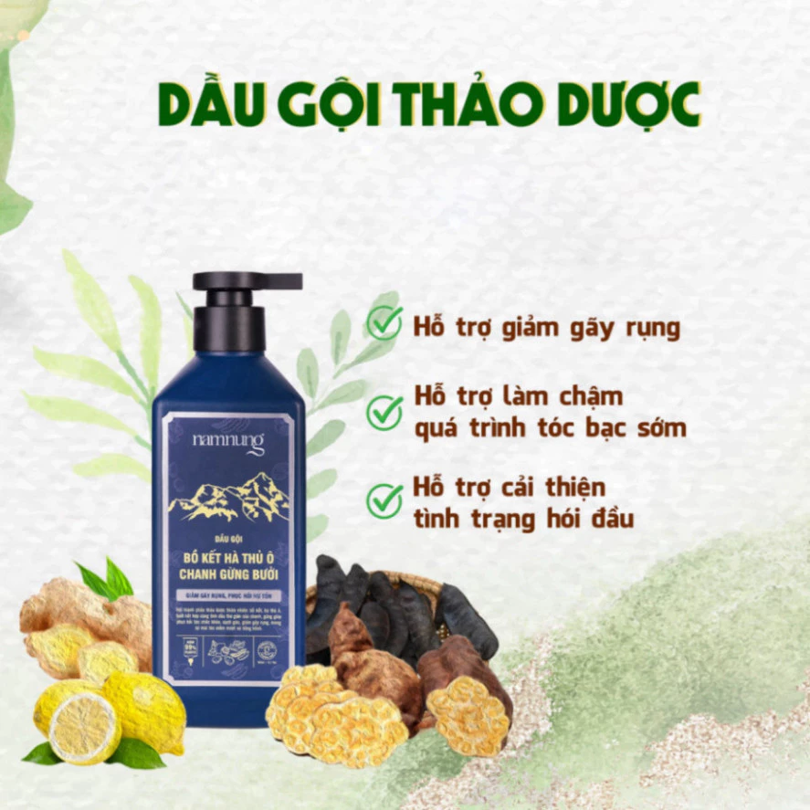 Combo 2 chai NAM NUNG XANH DƯƠNG 500ml hà thủ ô, chanh gừng giúp tóc chắc khỏe từ bên trong, phục hồi tóc hư tổn 8