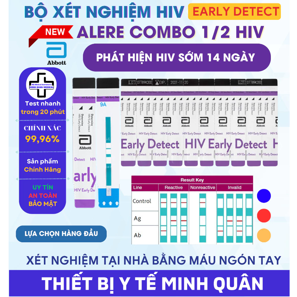 Bộ test HIV, xét nghiệm HIV Combo Alere 1/2 HIV ( phát hiện sớm HIV sau 14 ngày ) 19 hiv1 1