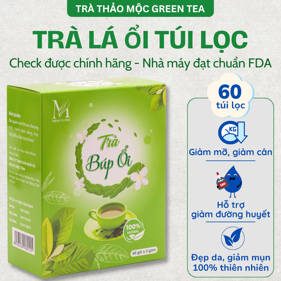 Trà Lá Ổi Green Tea Hộp 60 Túi Lọc Hỗ Trợ Giảm Cân, Trà Búp Ổi Giảm Đường Huyết, Cải Thiện Tiêu Hóa 23 laoi1