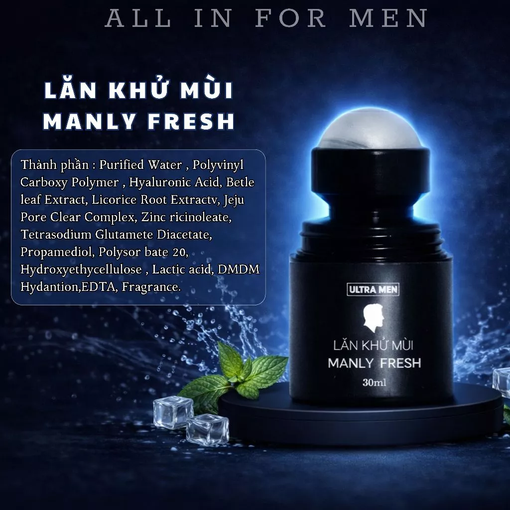 Lăn Khử mùi nam Ultra men chiết xuất tinh dầu bạc hà tươi mát ,khử mùi cơ thể chuyên sâu 30ml 18 lankhumui2