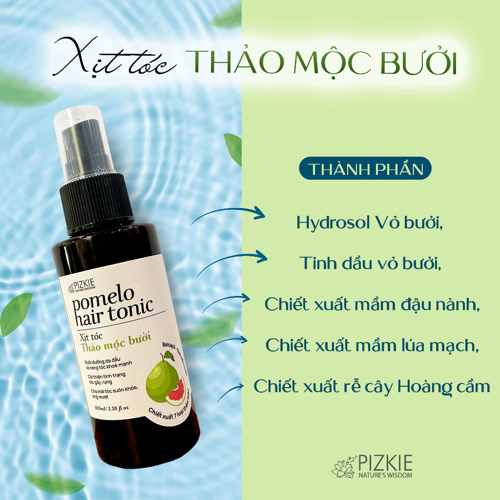Xịt Tóc Bưởi POMELO HAIR TONIC Pizkie 100ml Dưỡng Tóc Giảm Khô Rối 10 pomelo3
