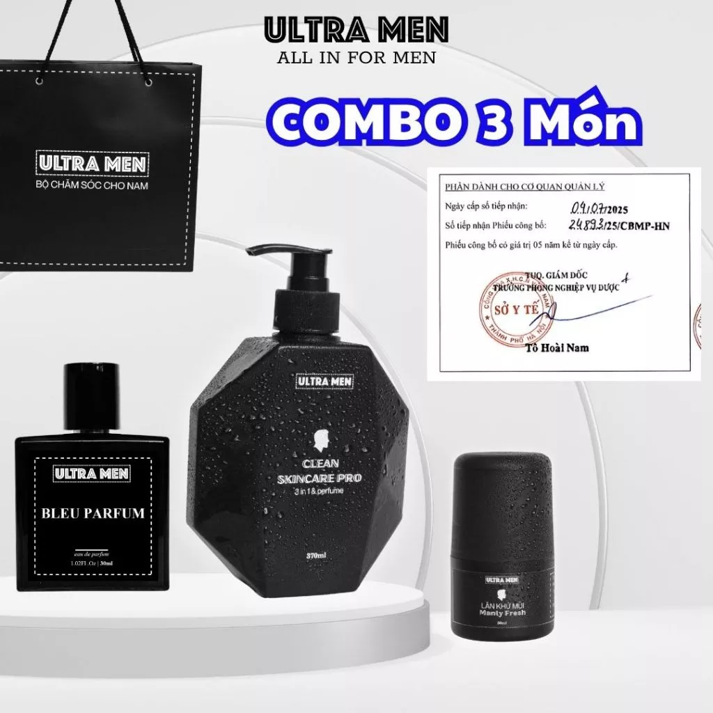 Combo Sữa tắm nam + Nước hoa nam + lăn khử mùi chính hãng ultra men 27 untramen1 1