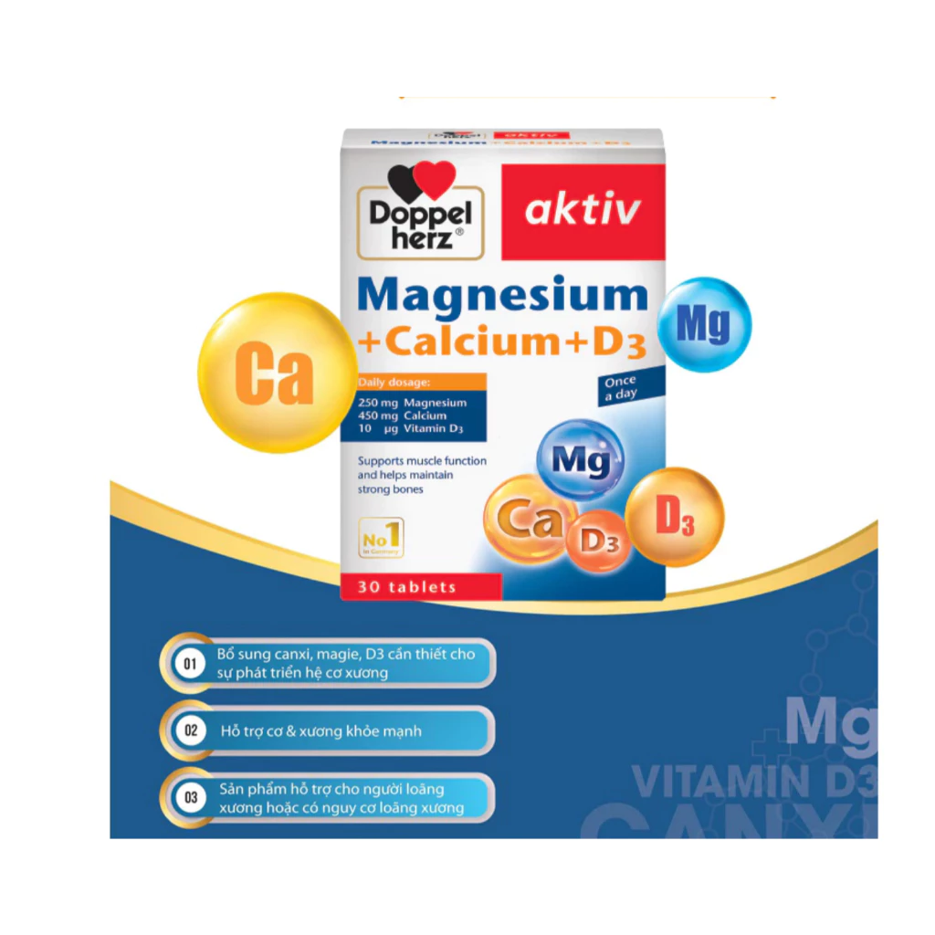 Doppelherz Magnesium + Calcium + D3 (Hộp 30 viên) Viên uống bổ sung Canxi phòng ngừa loãng xương và thiếu hụt Magie 2 Doppelherz Magnesium + Calcium + D3 (Hộp 30 viên) Viên uống bổ sung Canxi phòng ngừa loãng xương và thiếu hụt Magie - Ảnh 2